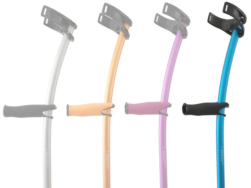 Krücken ohne Belastung mit ergonomischem Griff kaufen, leichte und ergonomische Unterarmgehstützen aus Aluminium in verschiedene Farben. INDESmed