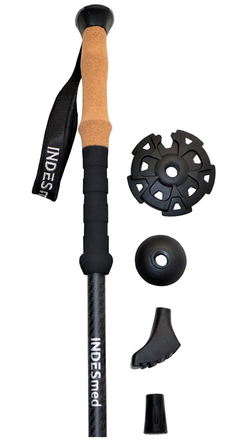 Trekking poles made from carbon fiber, with accessories